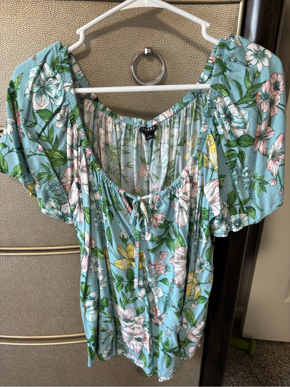 torrid Pastel Blue Floral Tie-Front Peasant Top